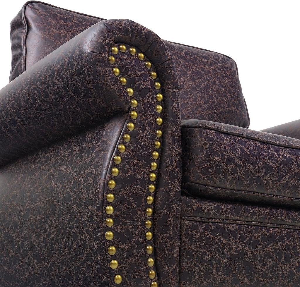 Couchus Living Room Furniture Sets,Sofa Sets and Couch Sets for Living Room,Mid-Century Vintage Sofa Couches with Rivet Design (Brown, 2 Single+3 Seater)