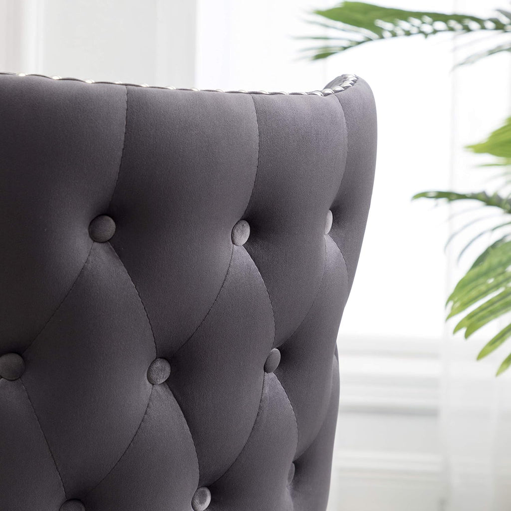Lindale Contemporary Velvet Upholstered Nailhead Trim Accent Chair, Gray