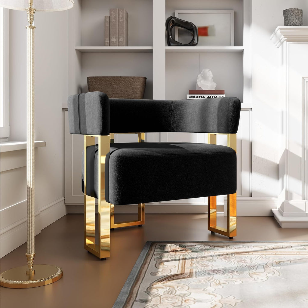 STHOUYN Modern Black Accent Chair, Bucket Chairs, Arm Chairs for Living Room Bedroom (1, Black)