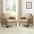 Ketaiyou Mid-Century Accent Chair Modern Linen Fabric Armchair for Living Room,Comfy Upholstered Reading Chairs for Bedroom,Single Sofa Chair with Wood Legs (Khaki, Set of 2)
