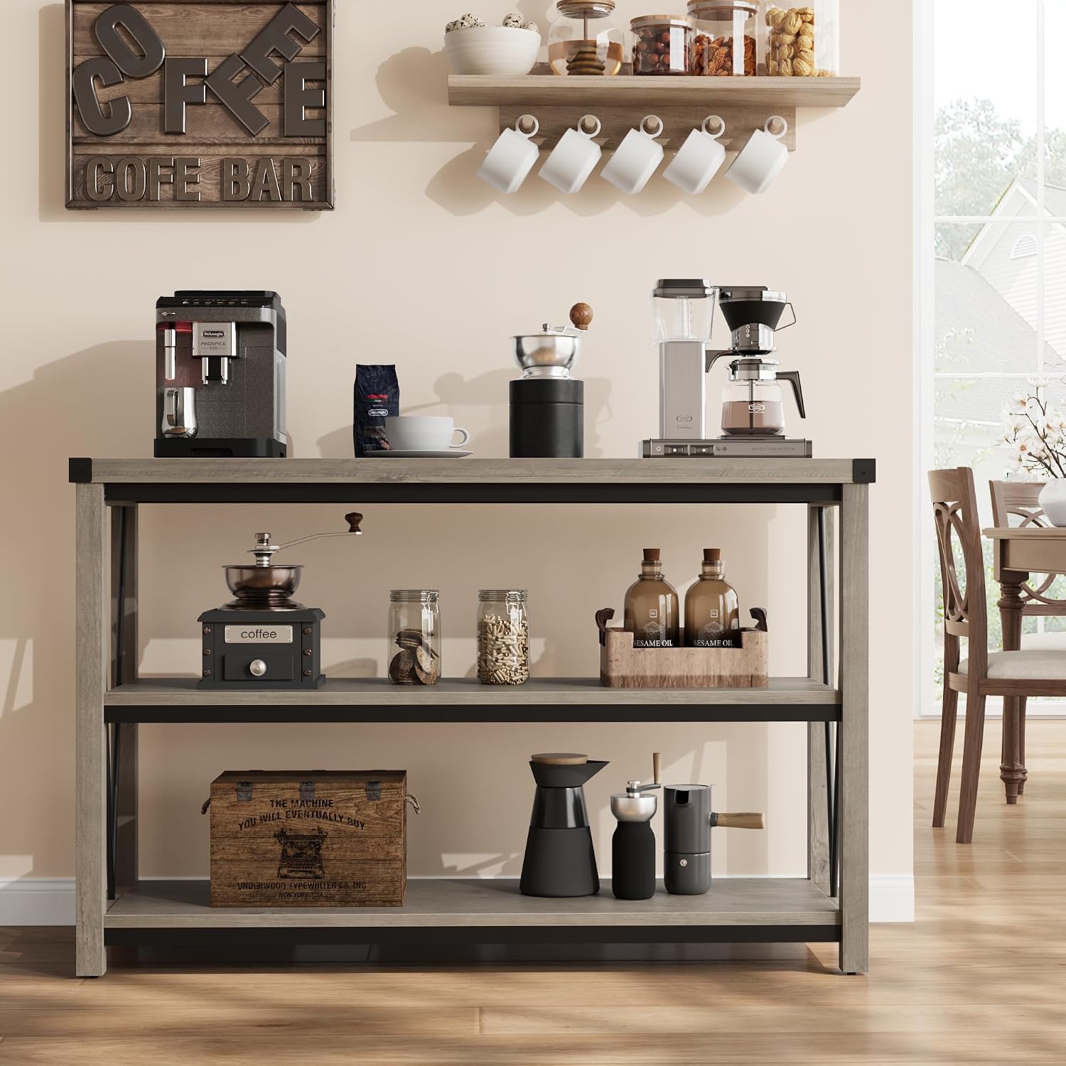 GAOMON Farmhouse Entryway Table,47 Inch Narrow Long Console Table with Storage, 3 Tier Wood Console Table for Living Room, Behind Couch Table, Hallway Table for Foyer, Entryway Furniture-Grey