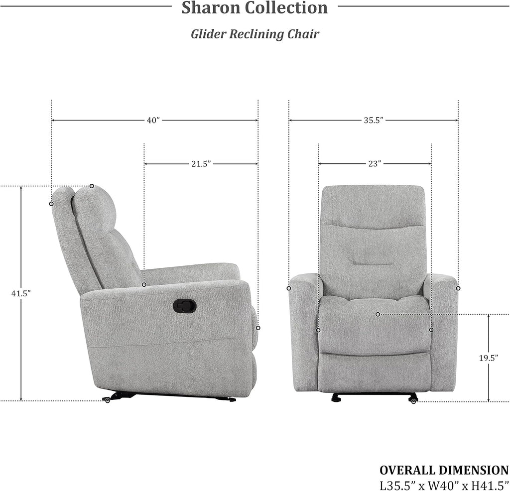 Lexicon Glider Recliner Chair Living Room Reclining Sofa Chair, Home Theater Seating, Nursery Glider Recliner, Manual Recliner Sofa Chair for Living Room/Office/Apartment, Grey