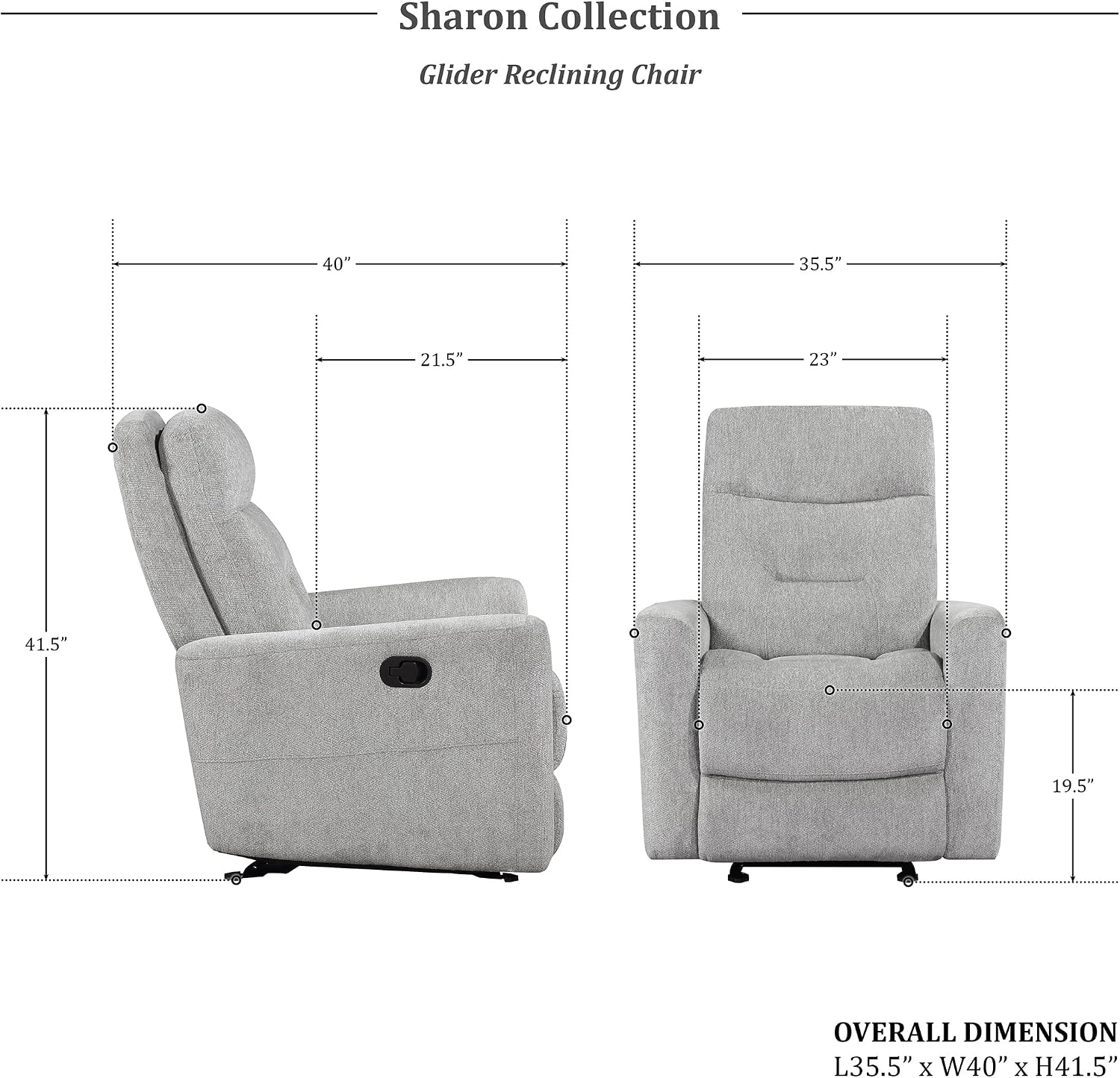 Lexicon Glider Recliner Chair Living Room Reclining Sofa Chair, Home Theater Seating, Nursery Glider Recliner, Manual Recliner Sofa Chair for Living Room/Office/Apartment, Grey