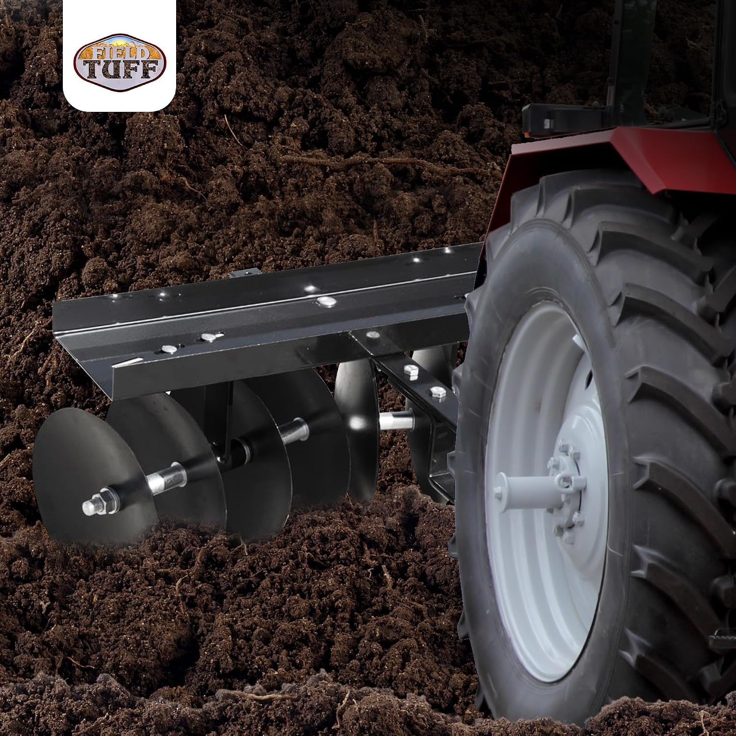 Field Tuff Steel Tow Behind Sleeve Hitch Garden Cultivator Soil Tiller Disc Harrow Tractor Attachment with 39 Inch Working Width, 11 Inch Discs, Black