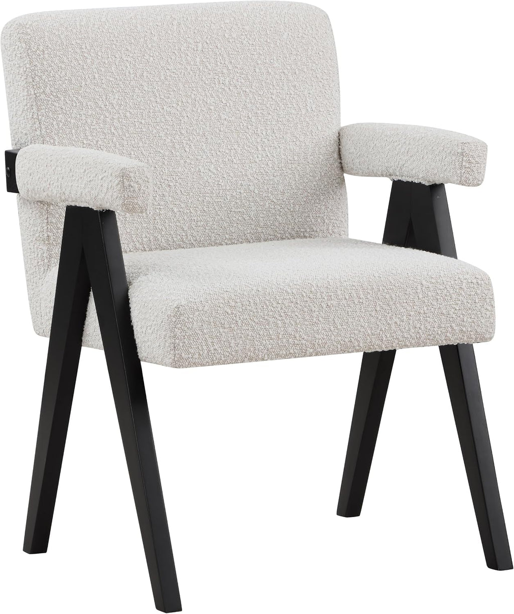 Meridian Furniture 481Cream Woodloch Collection Mid-Century Modern Boucle Fabric Upholstered Accent Chair with Rich Cream Boucle Fabric, Black Finish Solid Wood, 24.5' W x 23.5' D x 32' H, Cream