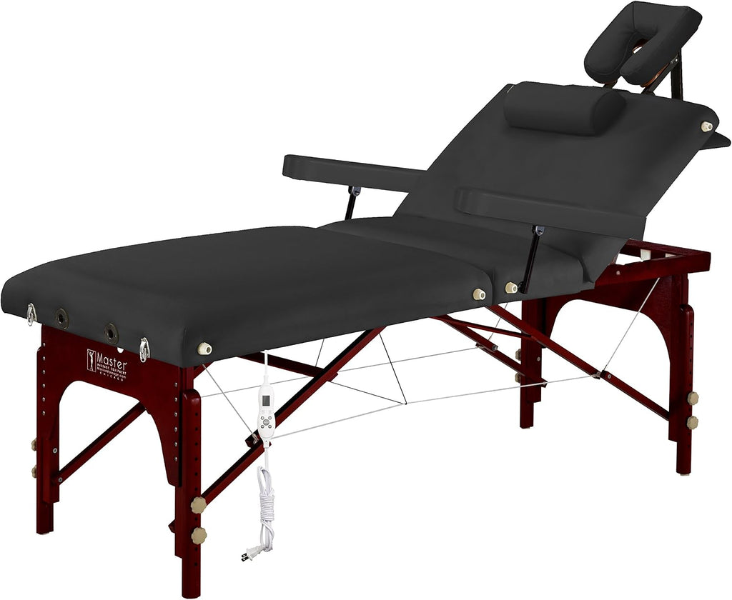 Master Massage 31' Montclair Salon Spa Beauty Therma Top Best Portable Massage Table Bed Couch Package with Deluxe Adjustable Headrest- Black Color WITH MEMORY FOAM