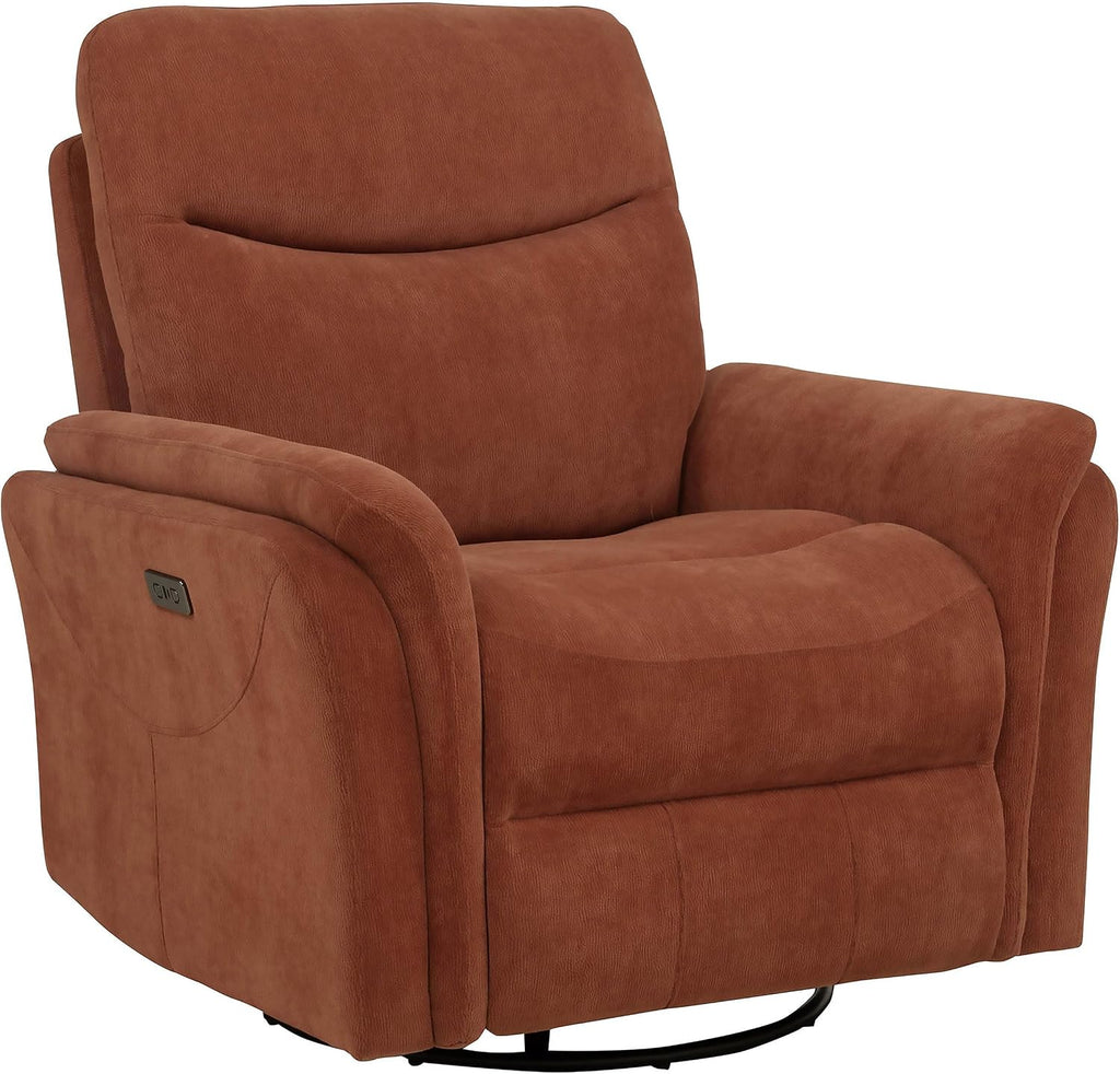 Coaster Home Furnishings - Adler - Upholstered Power Swivel Glider Recliner with Built-in Control Panel, Dual USB Ports, Foam Cushion and Transitional Style - Living Room - Rust - 610433P