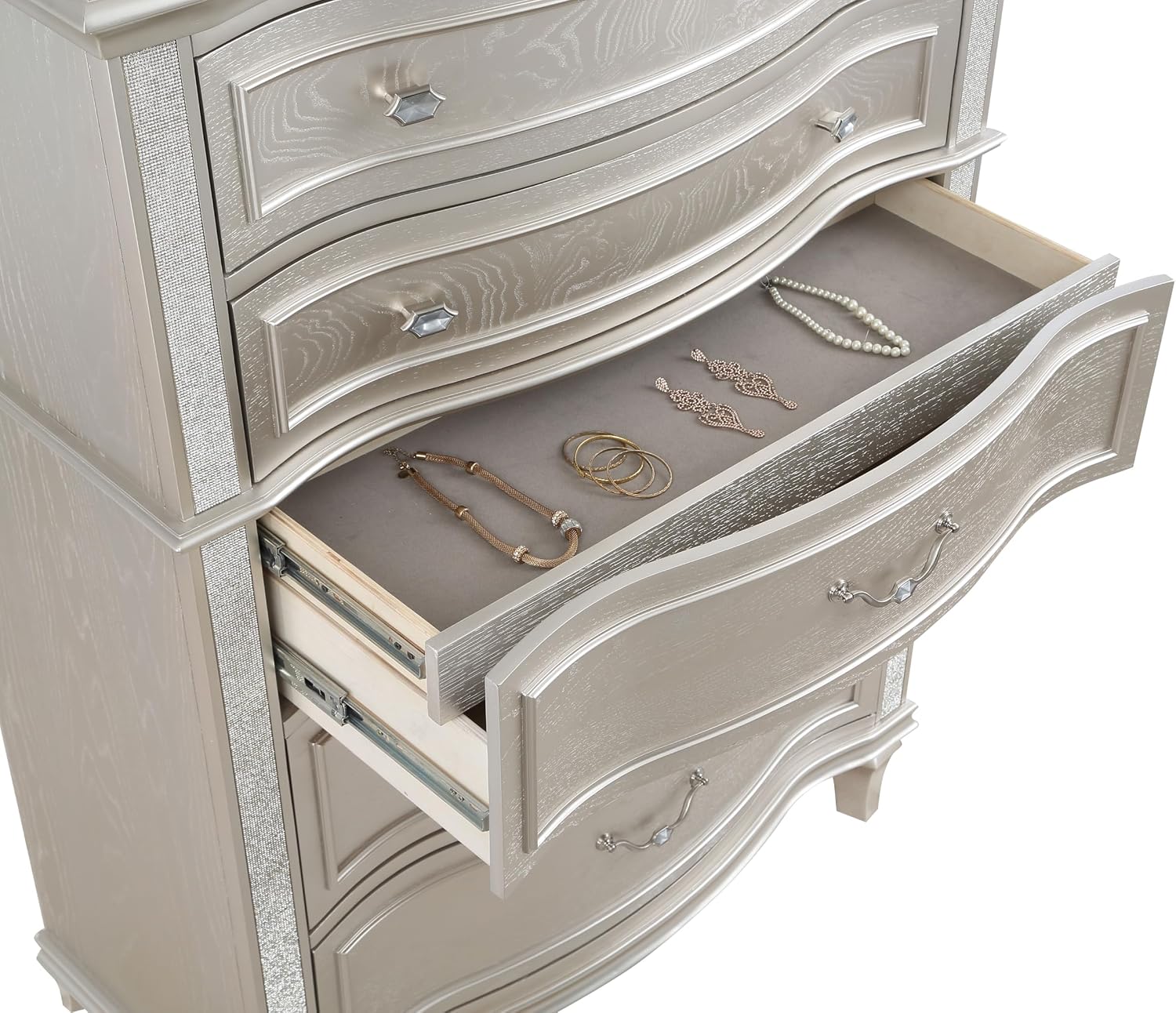 Coaster Home Furnishings - Evangeline - Wood - 6-Drawer Chest with Hexagonal-Shaped Knobs and Felt-Lined Drawer - Bedroom - Modern Classic - Silver Oak - 223395