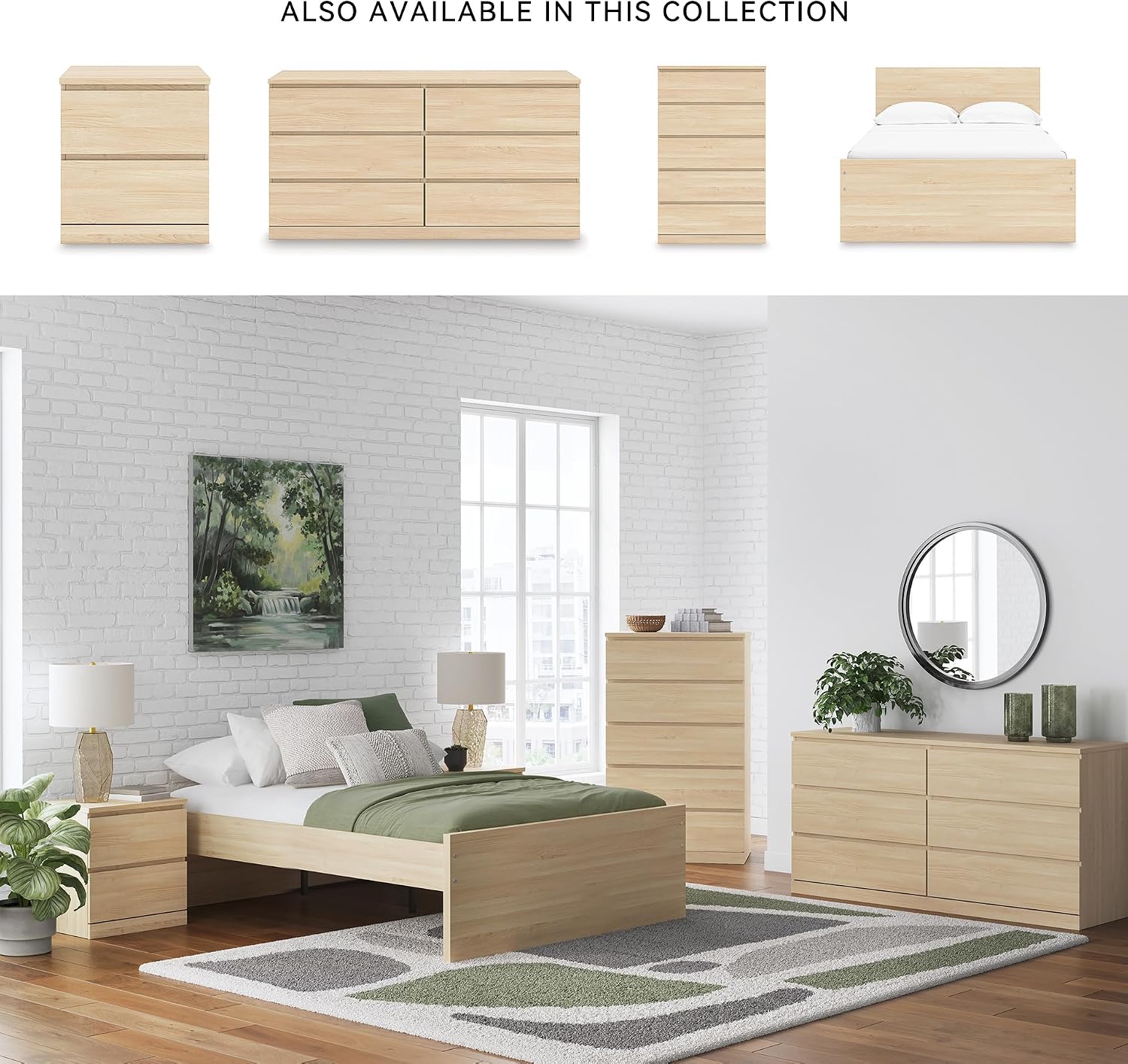 Signature Design by Ashley Onita Contemporary 6-Drawer Dresser with Ash Finish, Light Brown