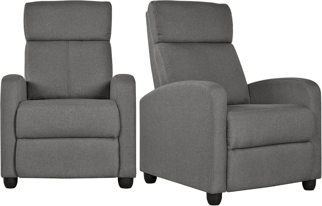 Yaheetech Fabric Recliner Chair Set of 2, Upholstered Reclining Sofa Chair with Pocket Springs for Living Room, Home Theater Seating with Thicker Seat Cushion, Gray