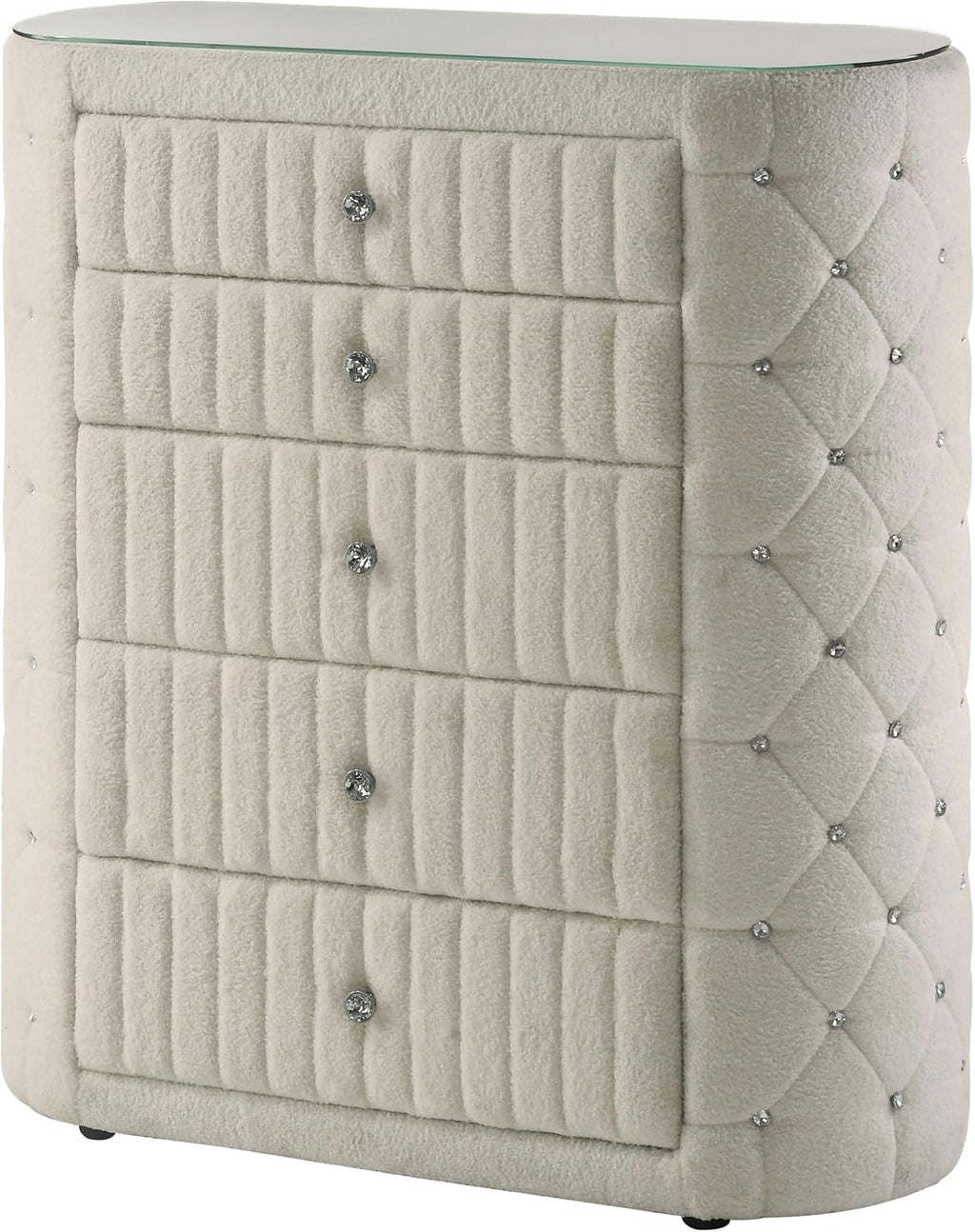 Coaster Home Furnishings - Sonya - Wood - 5-Drawer Chest with Crystal-Like Pulls, Diamond Tufting and Glass Top - Bedroom - Ivory - 360115