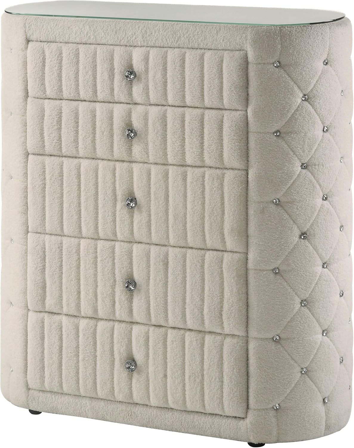 Coaster Home Furnishings - Sonya - Wood - 5-Drawer Chest with Crystal-Like Pulls, Diamond Tufting and Glass Top - Bedroom - Ivory - 360115