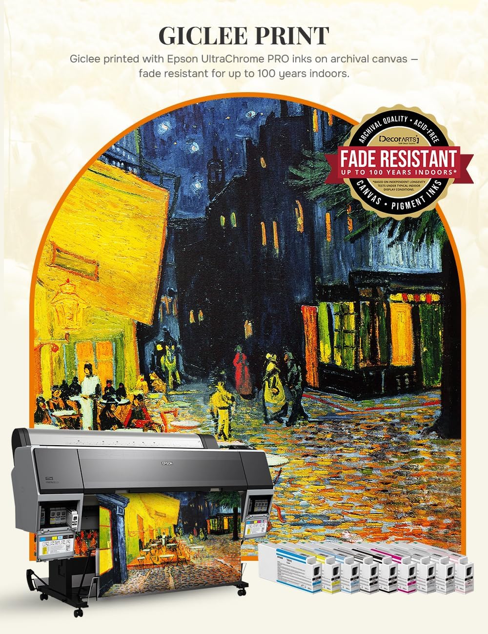 DECORARTS - Cafe Terrace At Night, Vincent Van Gogh Art Reproduction. Giclee Print on Acid Free Cotton Canvas Match with Bronze Frame for Wall Decor.