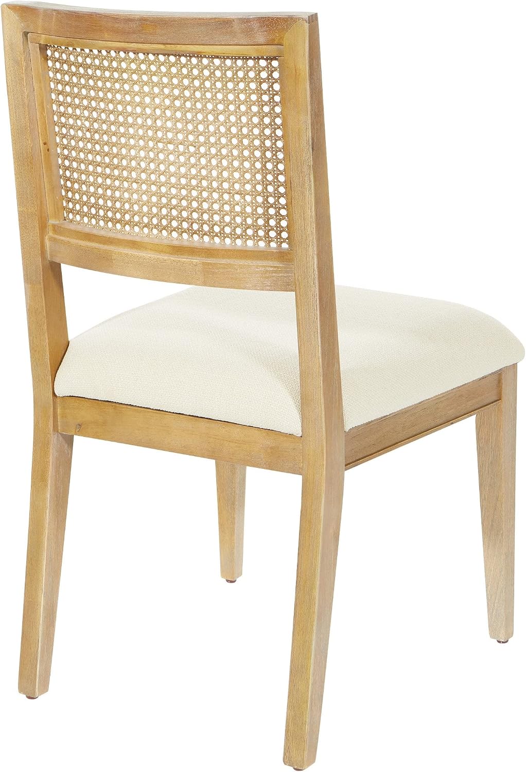 OSP Home Furnishings Alania Wood Dining Accent Chairs with Cane Back and Padded Seat, 2-Pack, Linen Fabric with Coastal Wash Frame