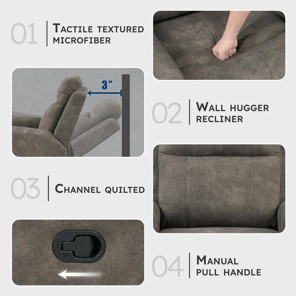 Lexicon Manual Double Reclining Sofa, Textured Microfiber Upholstered 3 Seater Manual Sofa Recliner for Living Room, Wall Hugger, Track Arm, Easy Assembly, Brown