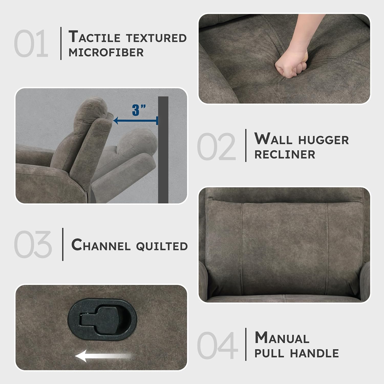 Lexicon Manual Double Reclining Sofa, Textured Microfiber Upholstered 3 Seater Manual Sofa Recliner for Living Room, Wall Hugger, Track Arm, Easy Assembly, Brown