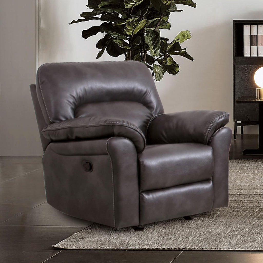 Furniture of America Lerona Faux Leather Upholstered Glider Recliner Chair with Pillow Top Arms for Living Room, Home Office, Bedroom, Dark Gray