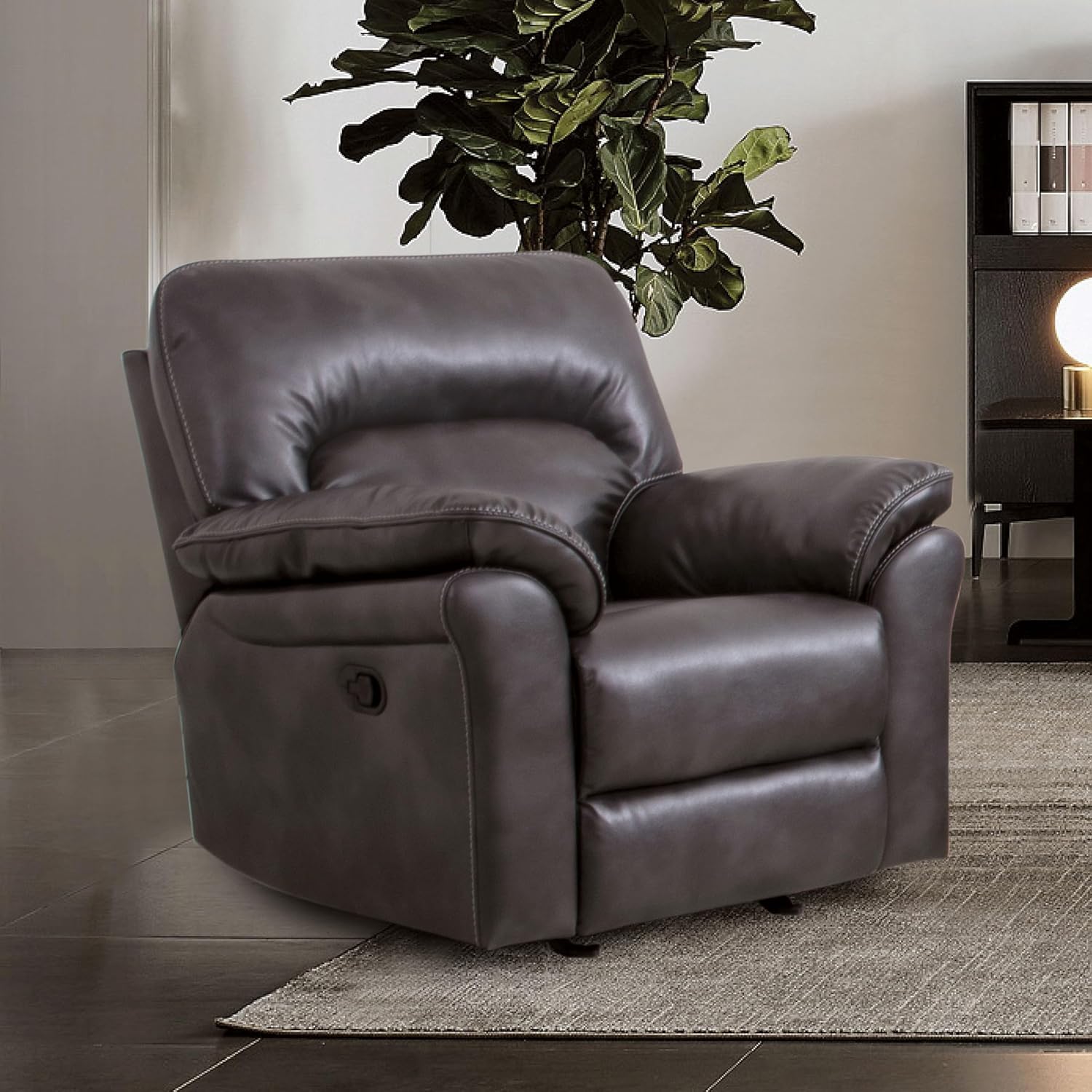 Furniture of America Lerona Faux Leather Upholstered Glider Recliner Chair with Pillow Top Arms for Living Room, Home Office, Bedroom, Dark Gray