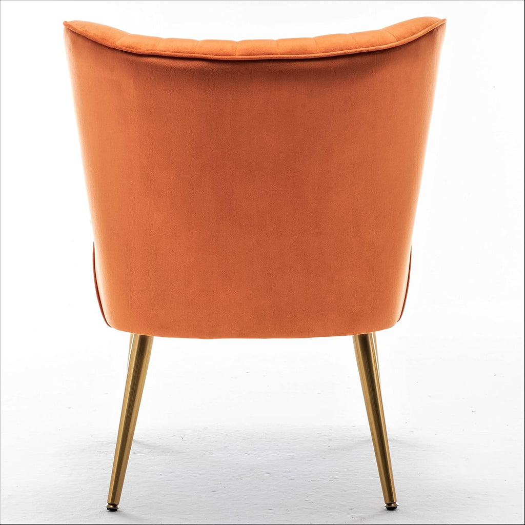 Container Furniture Direct Modern Velvet Accent Chair for Living Room, Bedroom, or Entryway, Stylish and Comfortable Armless Design with Metal Legs, Orange Red