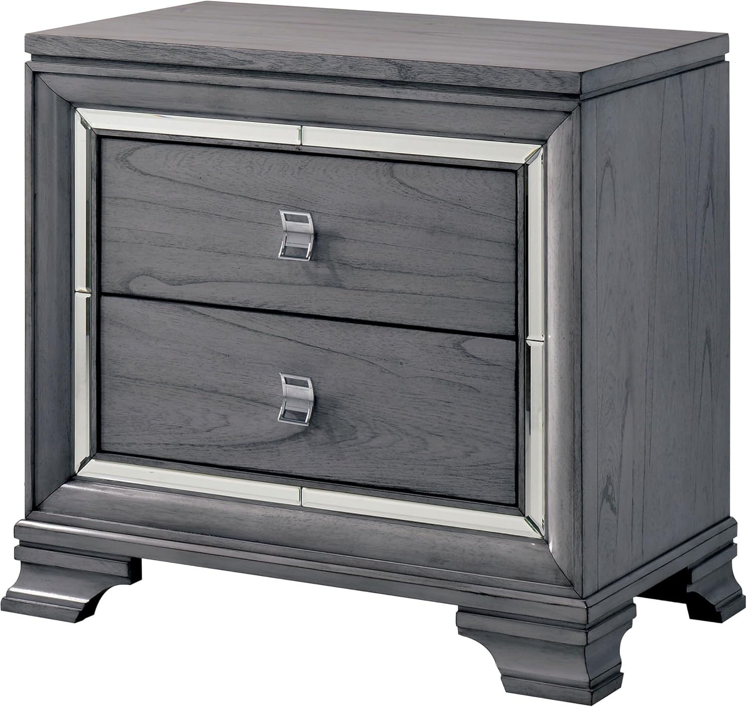 HOMES: Inside + Out Zenka Solid Wood 2-Piece Dresser and Nightstand Set with Metal Pulls, Mirror Trim, Felt-Lined Top Drawer, Easy Assembly for Bedroom, Guest Room, Light Gray