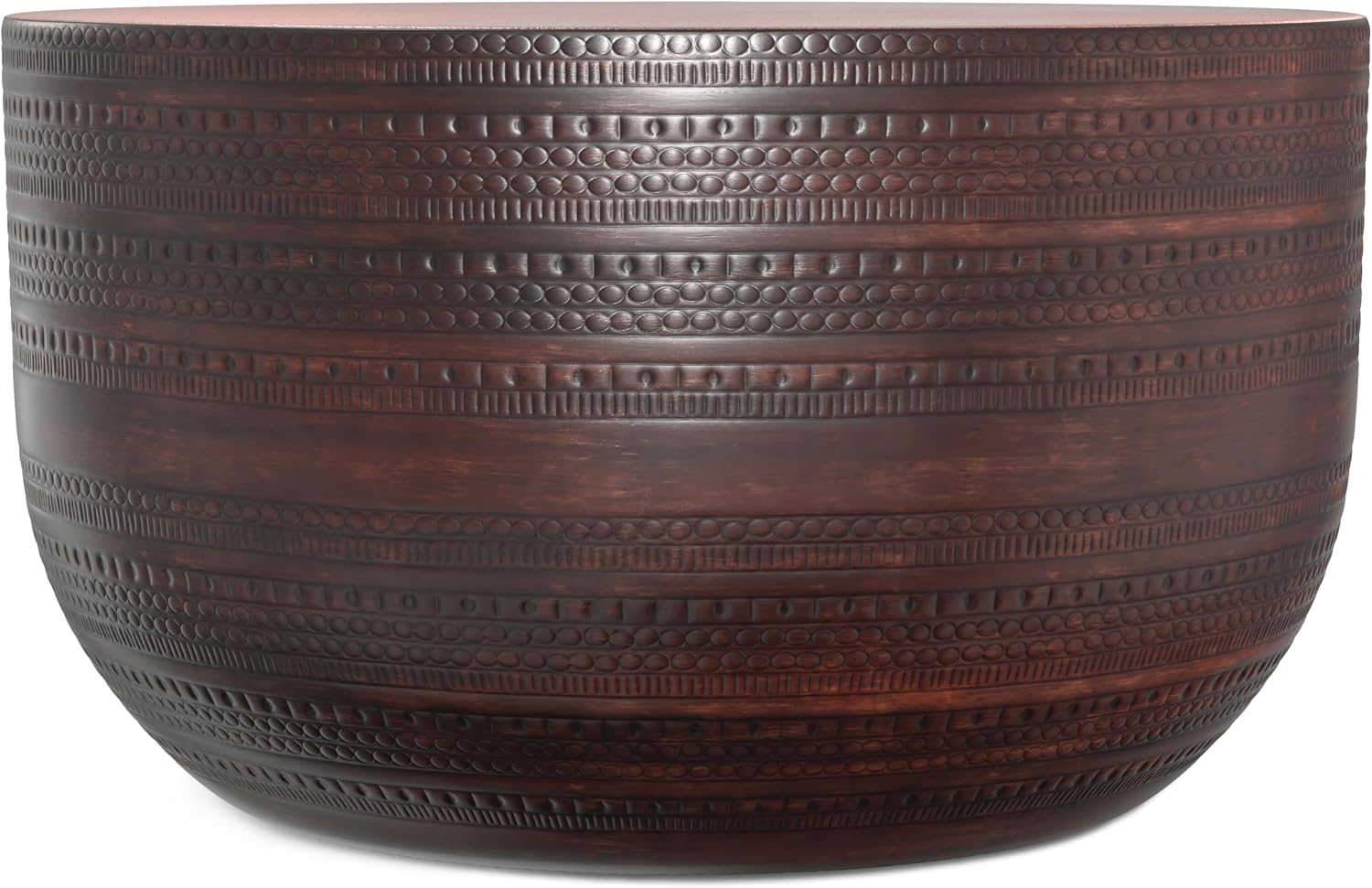SIMPLIHOME Johnsen Metal Coffee Table - 30 inch Wide Solid Metal Round Drum Accent Table in Bronze, Boho Coffee Table for Living Room or Bedroom with Decorative Textured Design, Assembled
