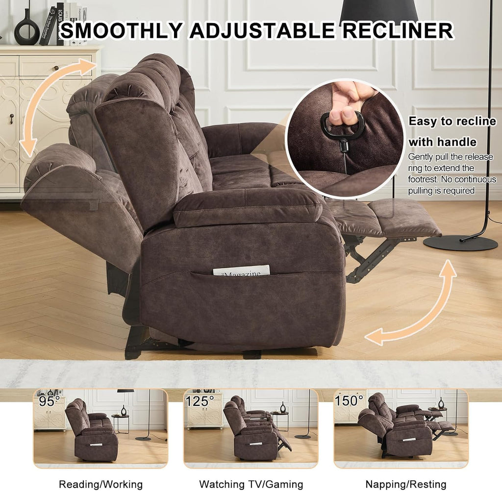 Loveseat Recliner Sofa,4 Seater Recliner Couch, Manual Reclining Loveseat with Console for Living Room, Home Theater Seating with AC/USB C/USB Ports Drawer Cup Holder(Velvet Brown, 4 Seater)