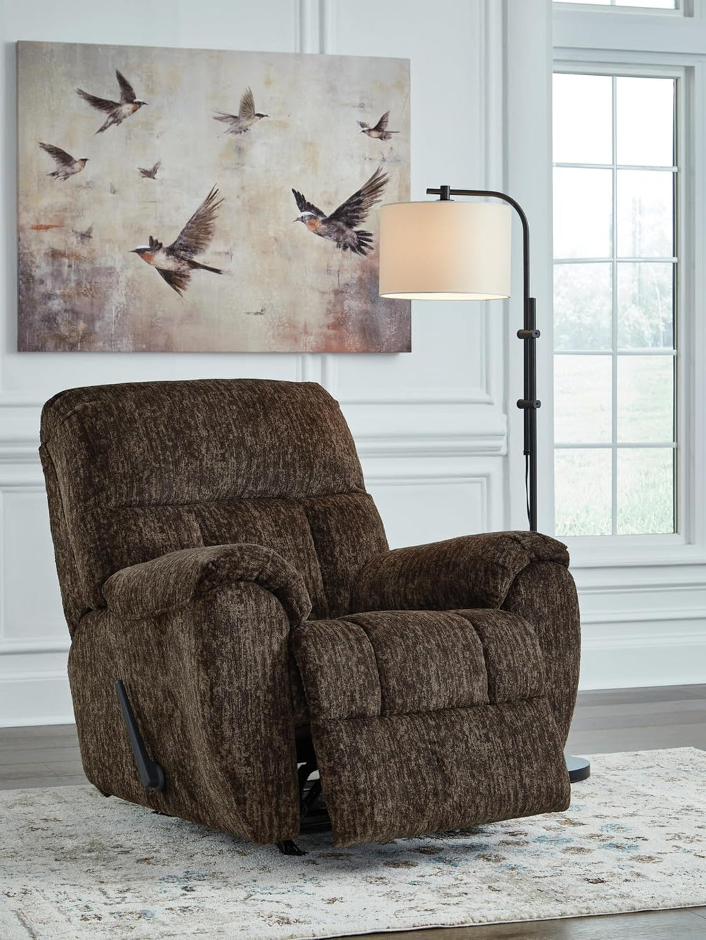 Signature Design by Ashley RiverCam Oversized Recliner Chair, Manual Rocker, Pillow-Top Arms and Polyester Fabric, Ideal for Living Room and Nursery, Chocolate Brown, 38' W