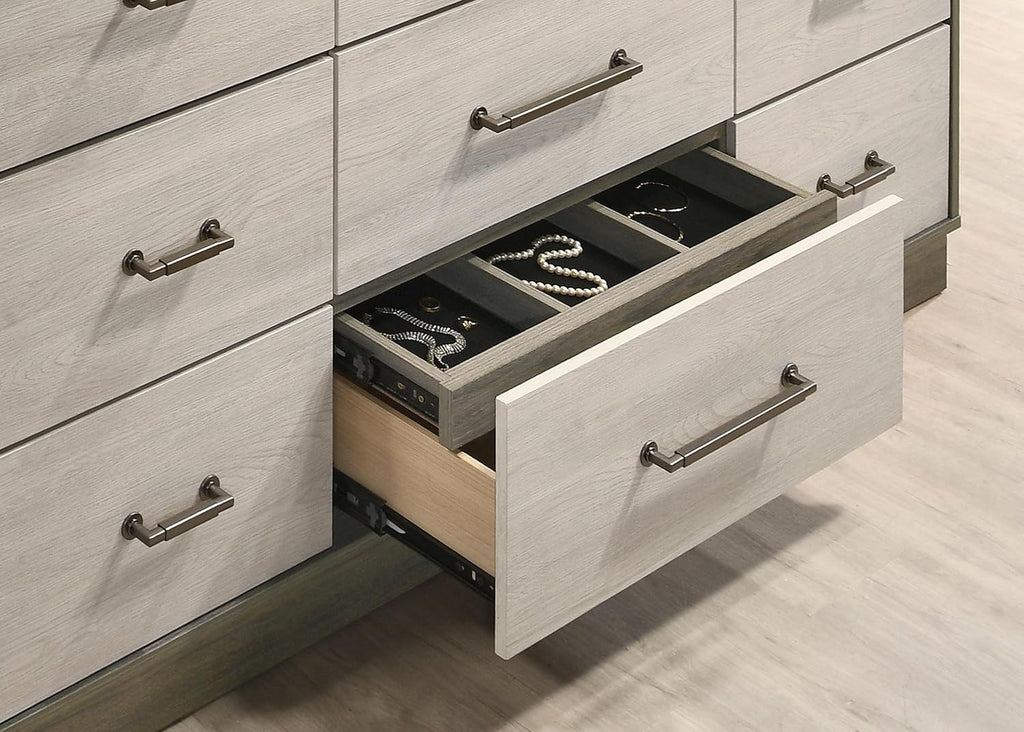 Coaster Home Furnishings - Fenwick - Engineered Wood - 9-Drawer Dresser with Contemporary Style, Two-Tone Design, Hidden Jewelry Drawer, Antique Nickel Handles - Bedroom - Grey Oak - 224983