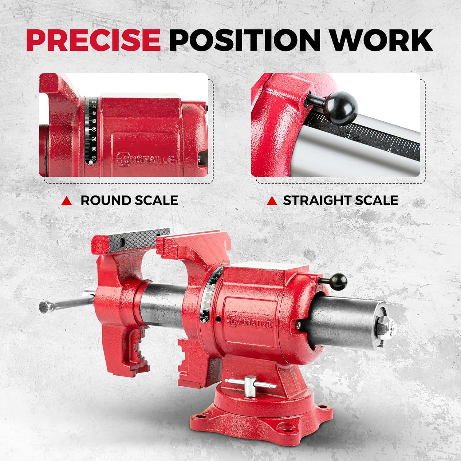 Upgraded UPG 5-Inch Terminal Location Bench Vise with Ductile Iron Bench Vise 360° Multi-Purpose Bench Vice with Anvil and Positioning Pins, Clamp force 8800lbs, Red Swivel Vise