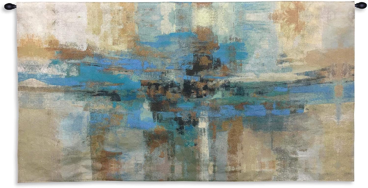 Morning Fjord by Silvia Vassileva | Woven Tapestry Wall Art Hanging | Abstract Scandinavian Landscape Artwork | 100% Cotton USA Size 63x34