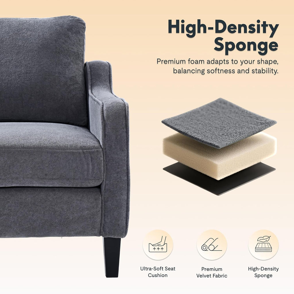 FLEXISPOT AC2 Accent Chair for Living Room, Mid Century Modern Reading Chair for Bedroom, Upholstered Armchair Comfy Single Sofa Side Chair for Office, Apartment, Small Room, Grey