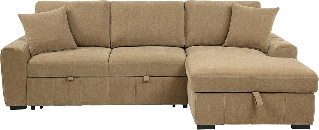 Coaster Home Furnishings - Pastrana - Wood and Fabric - Sleeper Sectional Sofa with Right-arm-Facing Chaise, and Track Arms - Living Room - Camel - 500348