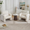 WUTUTUEE Corduroy Fabric Accent Chairs Set of 2, Modern Upholstered Living Room Chairs with Lumbar Pillow, Wide Comfy Leisure Armchair for Bedroom, Office, Reading, White
