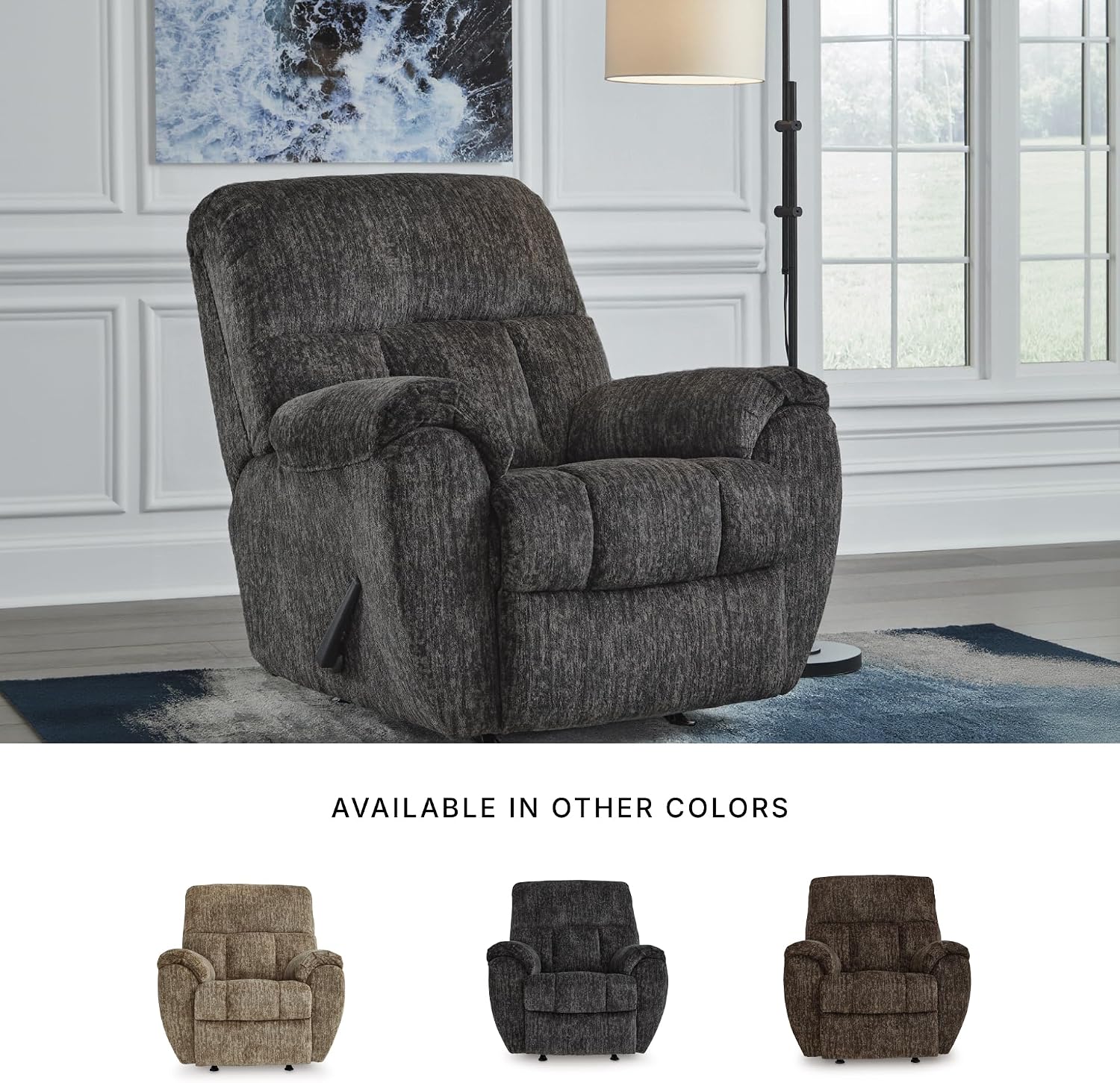 Signature Design by Ashley Rampant Casual Manual Rocker Recliner with Pillow-Top Arms, Gray
