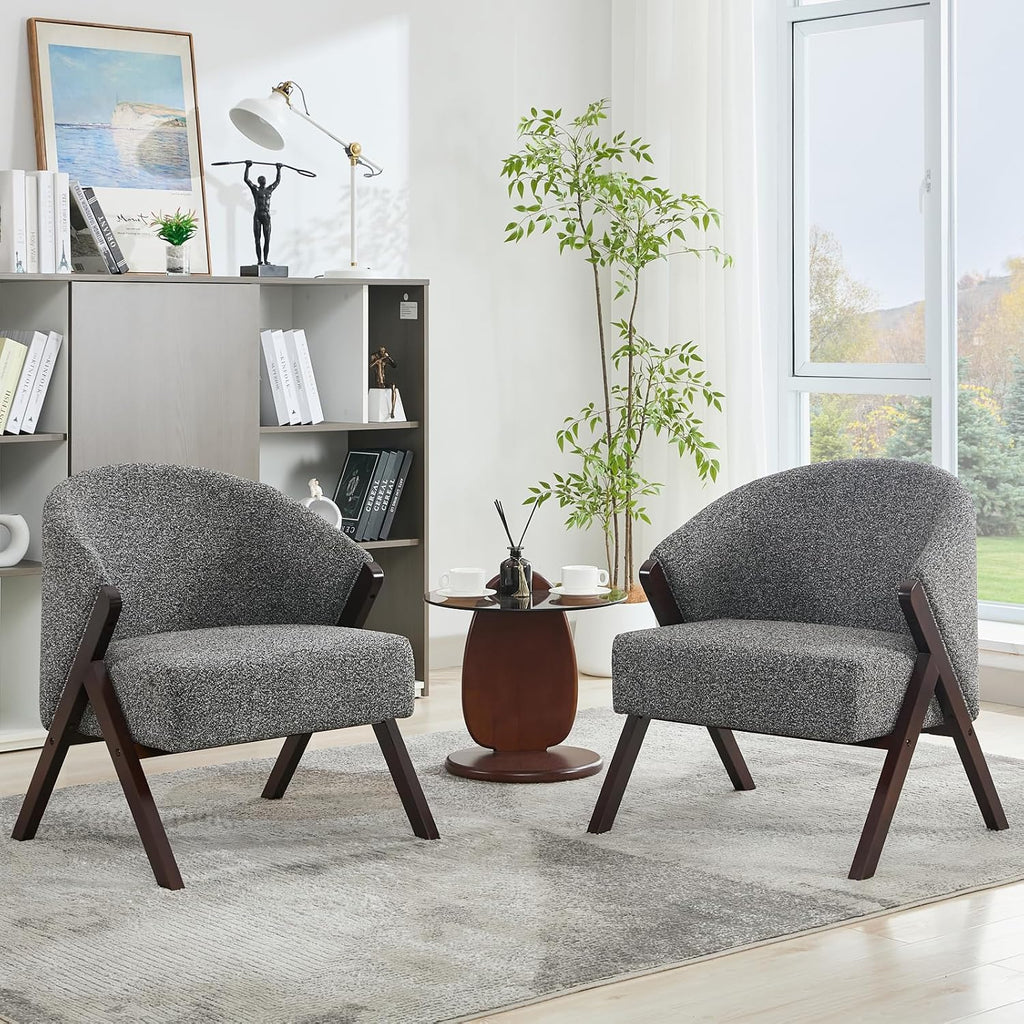 Garvee Accent Chair Mid Century Modern Chair Linen Fabric Living Room Chairs with Wood Frame Comfy Upholstered Reading Side Chair Easy Assembly for Bedroom