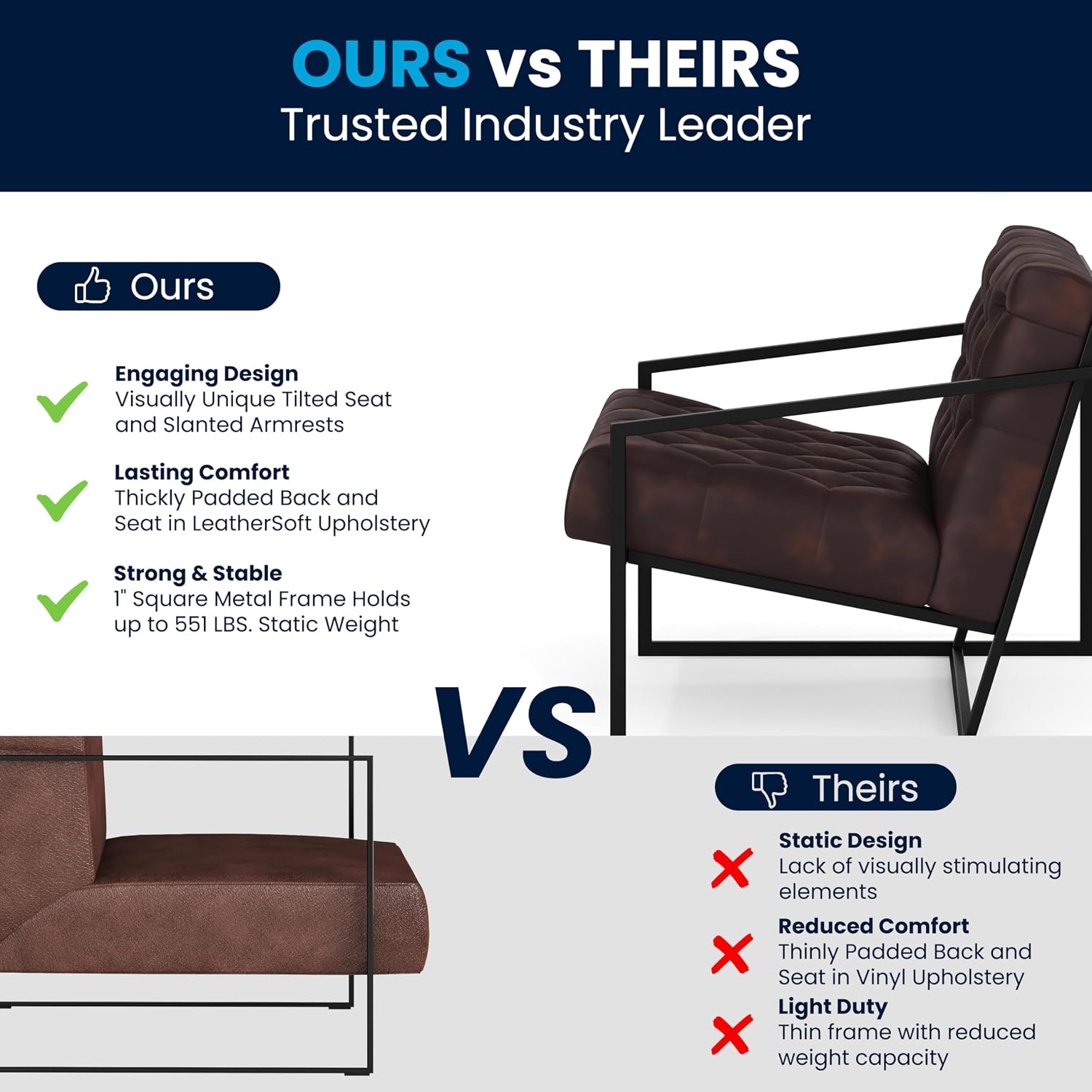 Flash Furniture Hercules Madison Series Bomber Jacket LeatherSoft Tufted Lounge Chair, Tufted Retro Accent Chair for Living Room or Office, Brown/Black