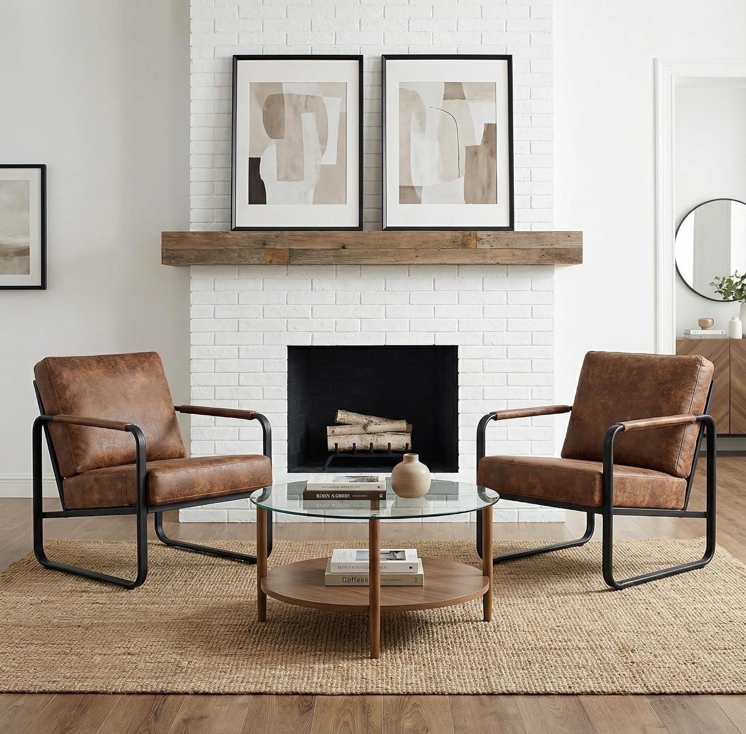 PrimeZone Mid-Century Modern Accent Chair - Comfy Faux Leather Living Room Chair, Lounge Armchair with Extra Soft Padded & Cushion, Ergonomic Accent Chair for Bedroom Office Waiting Room, Brown