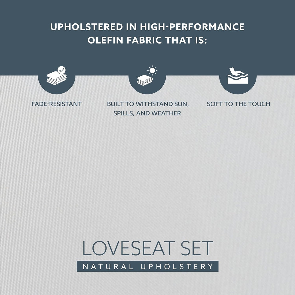 Linon Harbor Oiled Acacia Wood Two Piece Outdoor Set with Revmoable Cream Cushions Includes Loveseat and Coffee Table