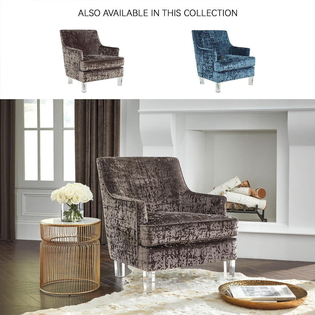 Signature Design by Ashley Gloriann Crushed Velvet Glam Accent Chair with Acrylic Legs, Charcoal Gray