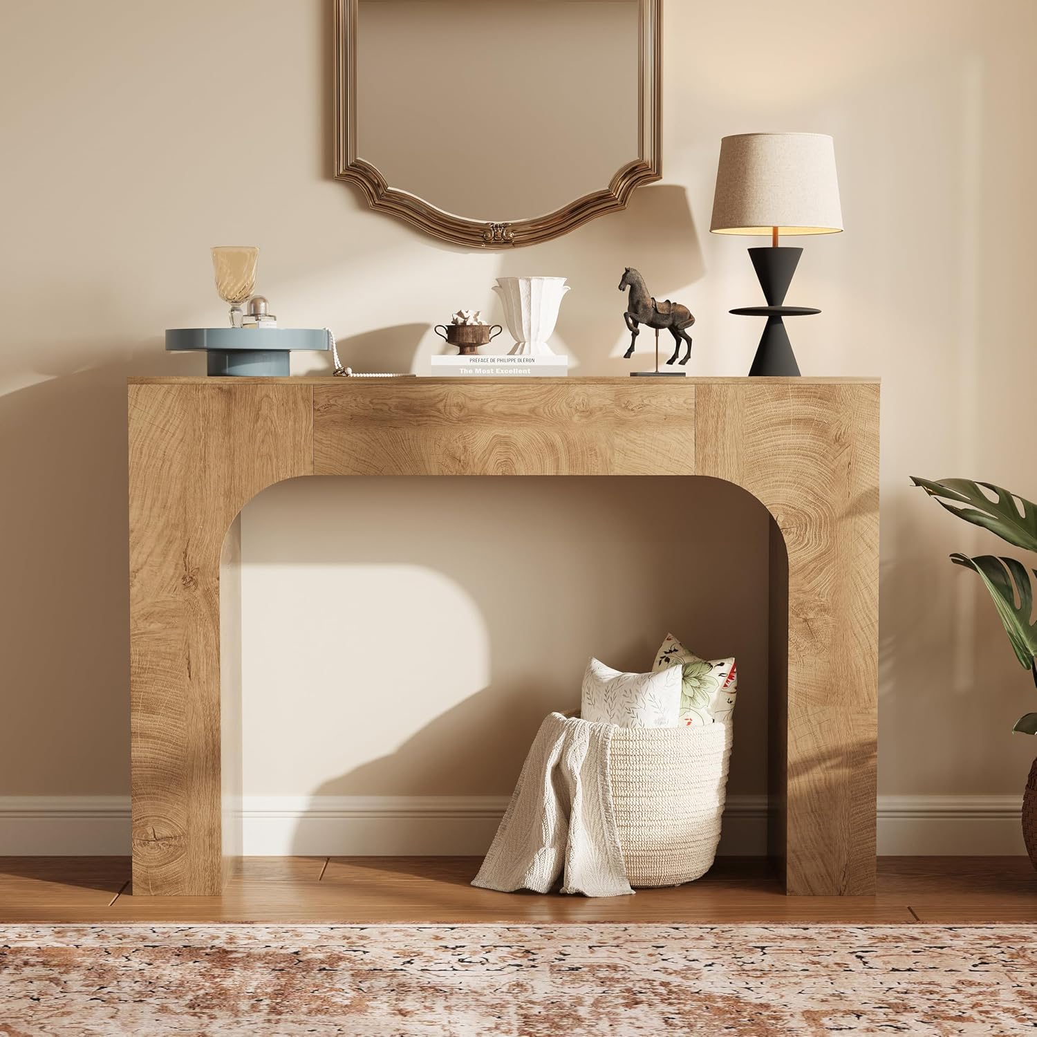 GarveeHome 47 in Farmhouse Console Table, Narrow Wood Entryway Table Behind Couch, Slim Rustic Hallway Furniture for Living Rooms, Foyers & Apartments, Deep Oak