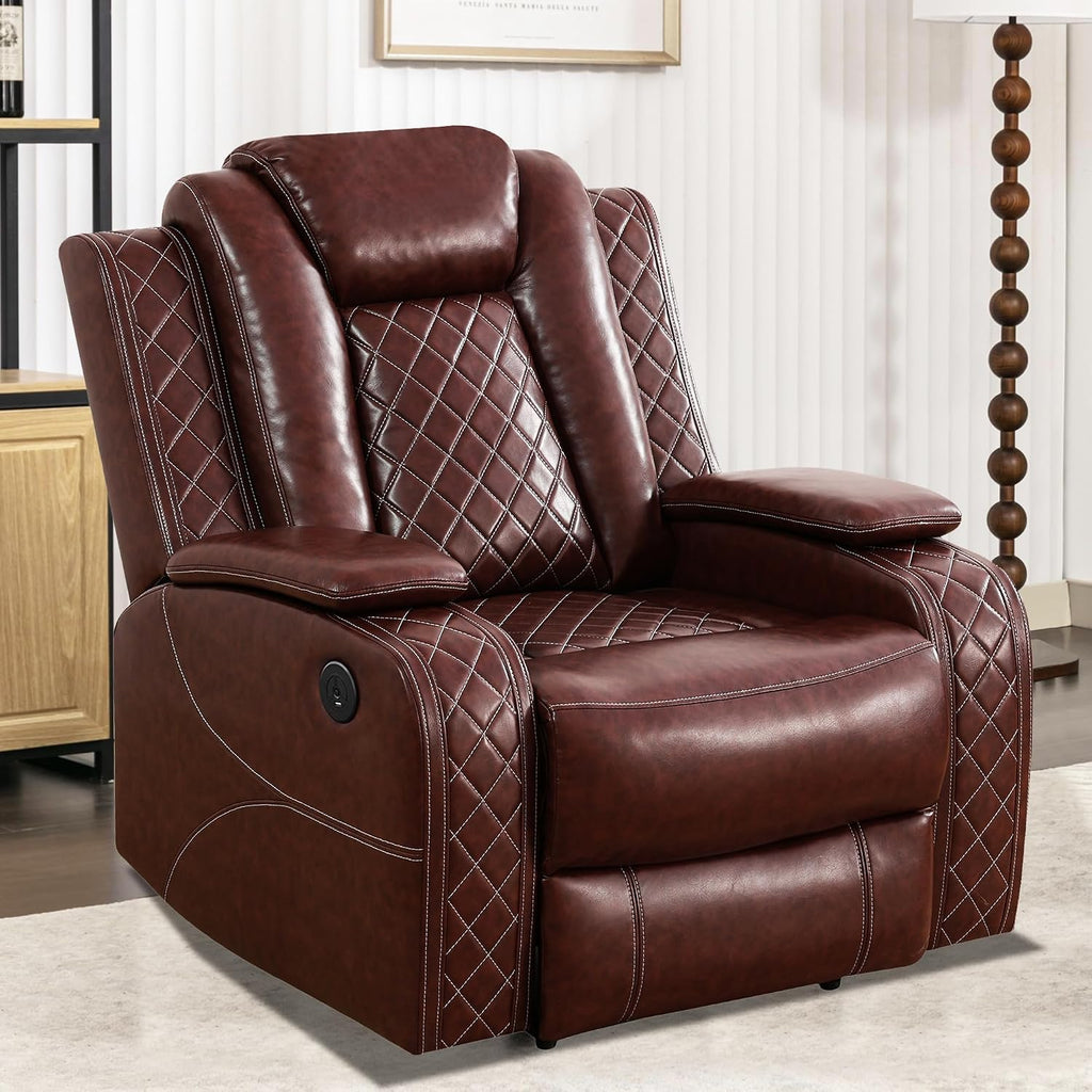 Power Recliner Sofa Sectional Couch with LED Light for Living Room,Leather Reclining Corner Sectional Sofa Set with 3 Recliner Seats,Cup Holder,Storage Console for House/Home Theater, Wine