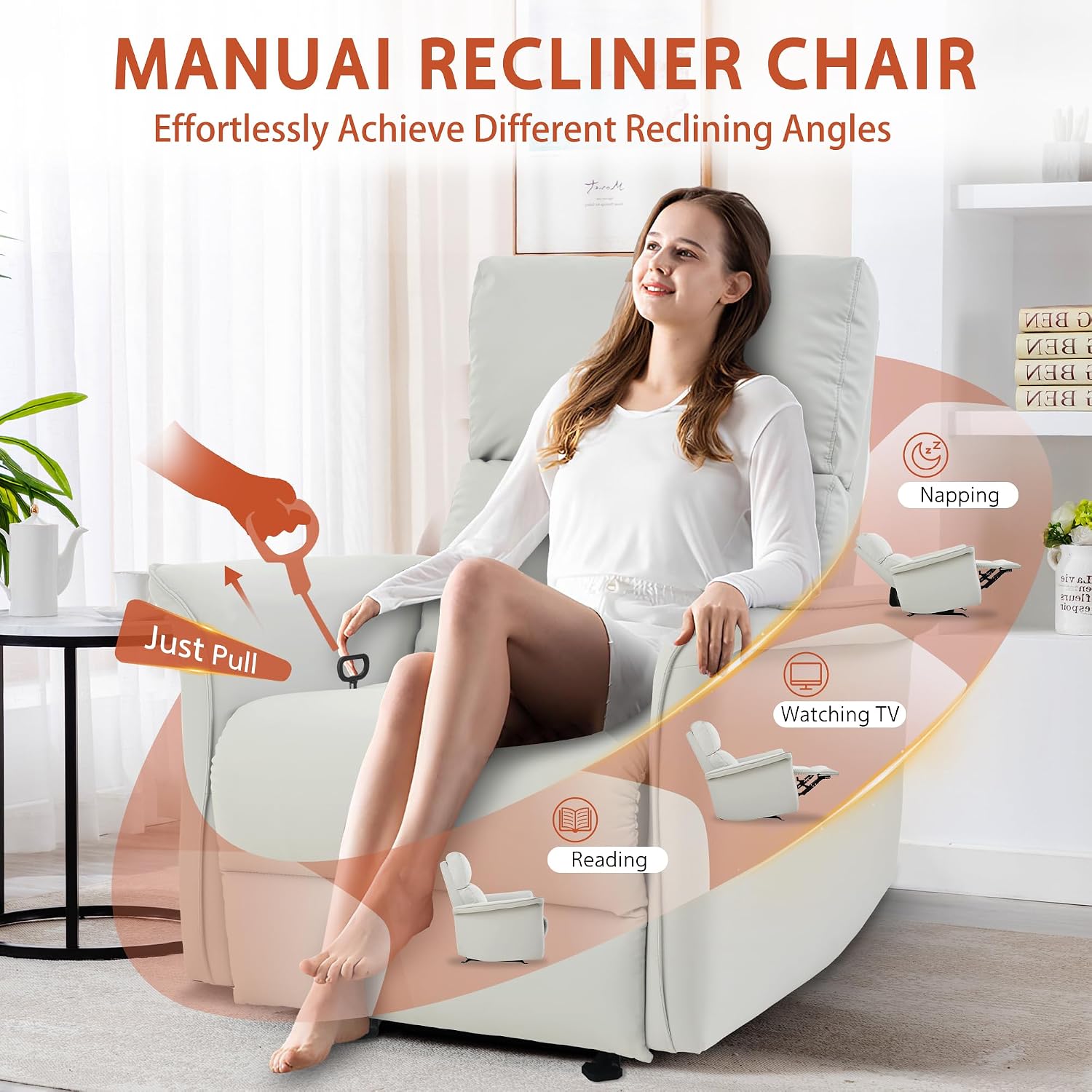 KEIKI Swivel Rocker Recliner Chair for Adults, Rocking Recliner Chair, Glider Rocking Chair, Reclining with Modern-Designed Armrests, Nursery Recliner for for Small Spaces/Living Room/Bedroom/Nursing