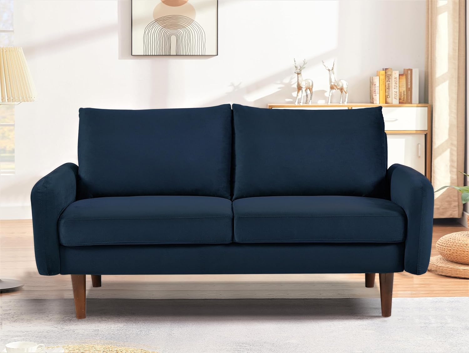 Container Furniture Direct Kent Velvet Loveseat Sofa for Modern Living Rooms and Compact Spaces, Comfy 2 Seater Couch Studio Apartment Furniture with Sleek Design, Dark Blue