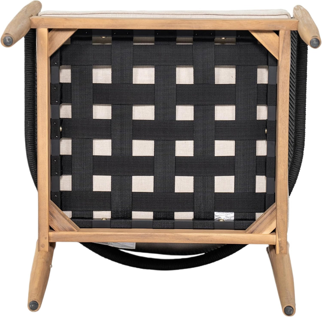 Christopher Knight Home Naomi Set of 2 Patio Acacia Wood Club Chair with Cushions, Handwoven Rope Lounge Chair Outdoor for Porch/Backyard, Stylish Garden Seating with Curved Backrest, Beige + Black