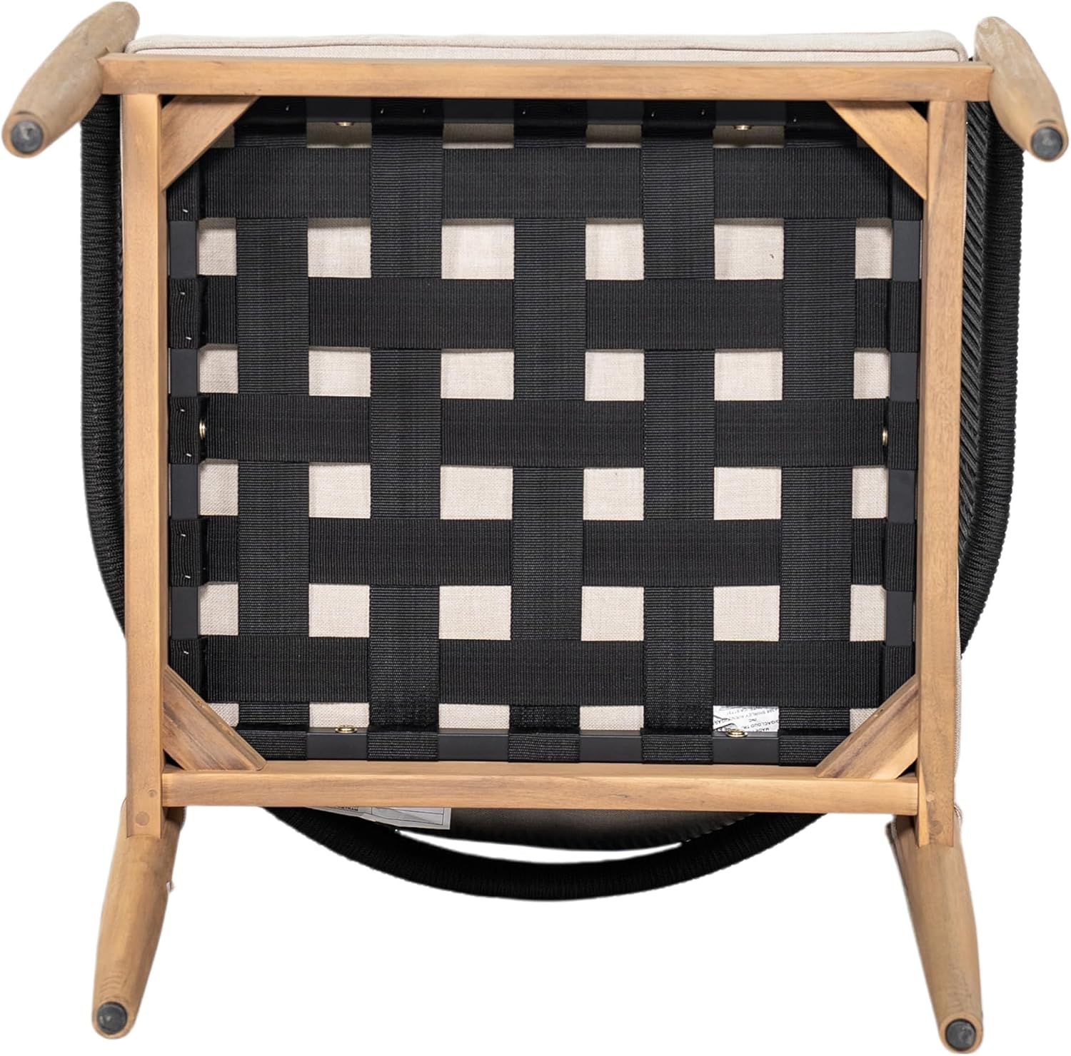 Christopher Knight Home Naomi Set of 2 Patio Acacia Wood Club Chair with Cushions, Handwoven Rope Lounge Chair Outdoor for Porch/Backyard, Stylish Garden Seating with Curved Backrest, Beige + Black
