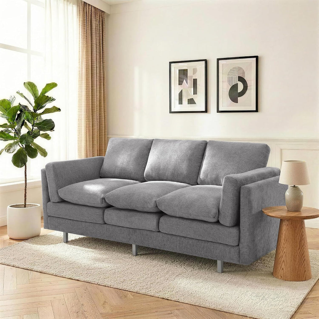 Christopher Knight Home Vincenzo 3 Seater Couch, Chenille Upholstered Sofa Chair, Metal Legs Couch, Dual-Layer Cushions Armchair, 79.5' Sectional Sofa, Comfort Seating for Living Room, Light Gray