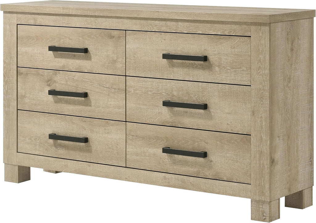 Coaster Home Furnishings - Oakglen - Engineered Wood - 6-Drawer Dresser with Rustic Style, Dark Bronze Handles, Rectangular Shape - Bedroom - Weathered Oak - 225103