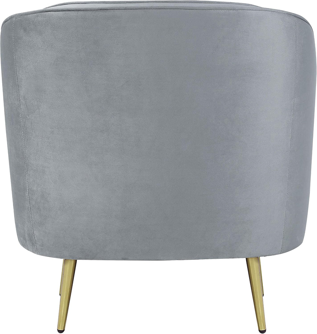 Coaster Home Furnishings - Sophia - Channel Tufted Barrel Accent Chair with Gray Velvet Upholstery, Foam Cushion, Gold Legs and Vertical Channel Tufting - Living Room - Gray - 506866