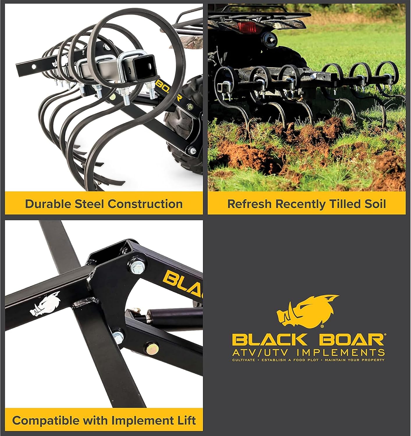 Black Boar Camco ATV/UTV S-Tine Cultivator, for New Ground Preparation or Re-tilling (66007), Implements