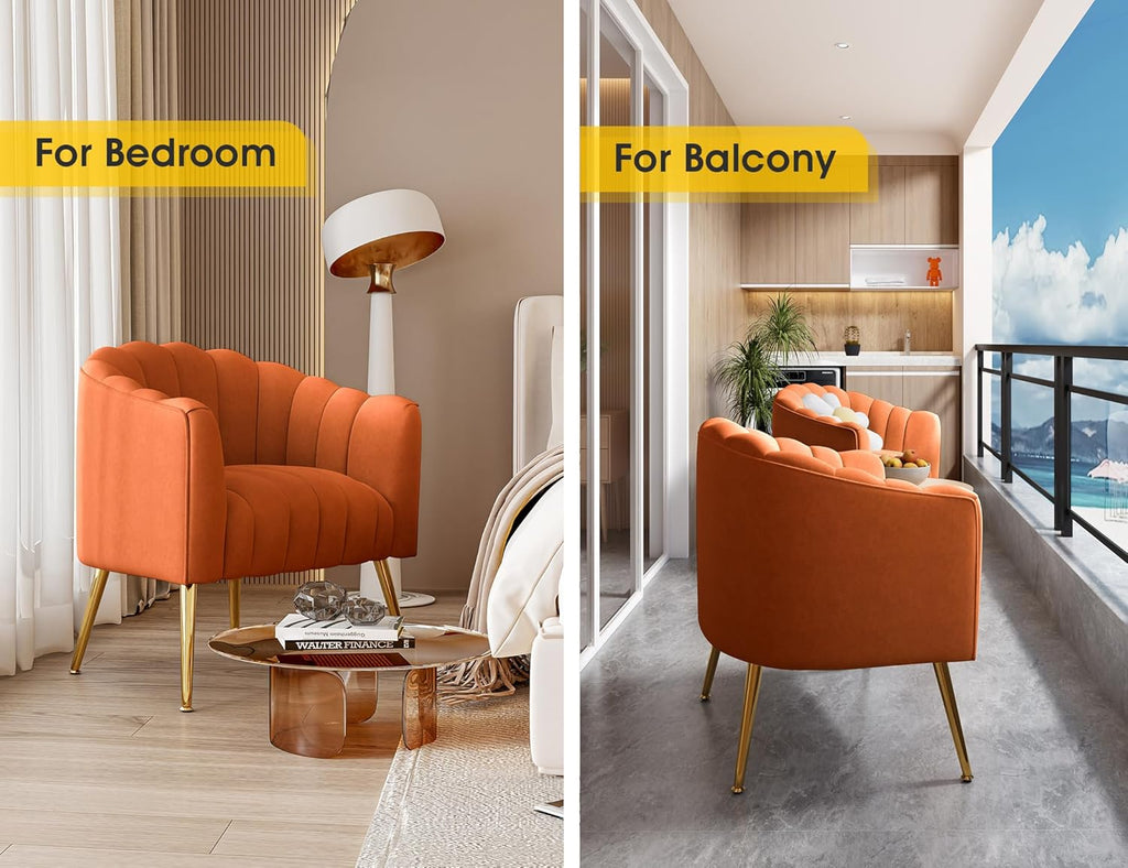Dewhut Oversized Pumpkin Couch Accent Chair, Modern Comfy Velvet Upholstered Barrel Chairs, Luxury Single Sofa Armchair for Living Room, Waiting Room, Office and Vanity, (Orange)
